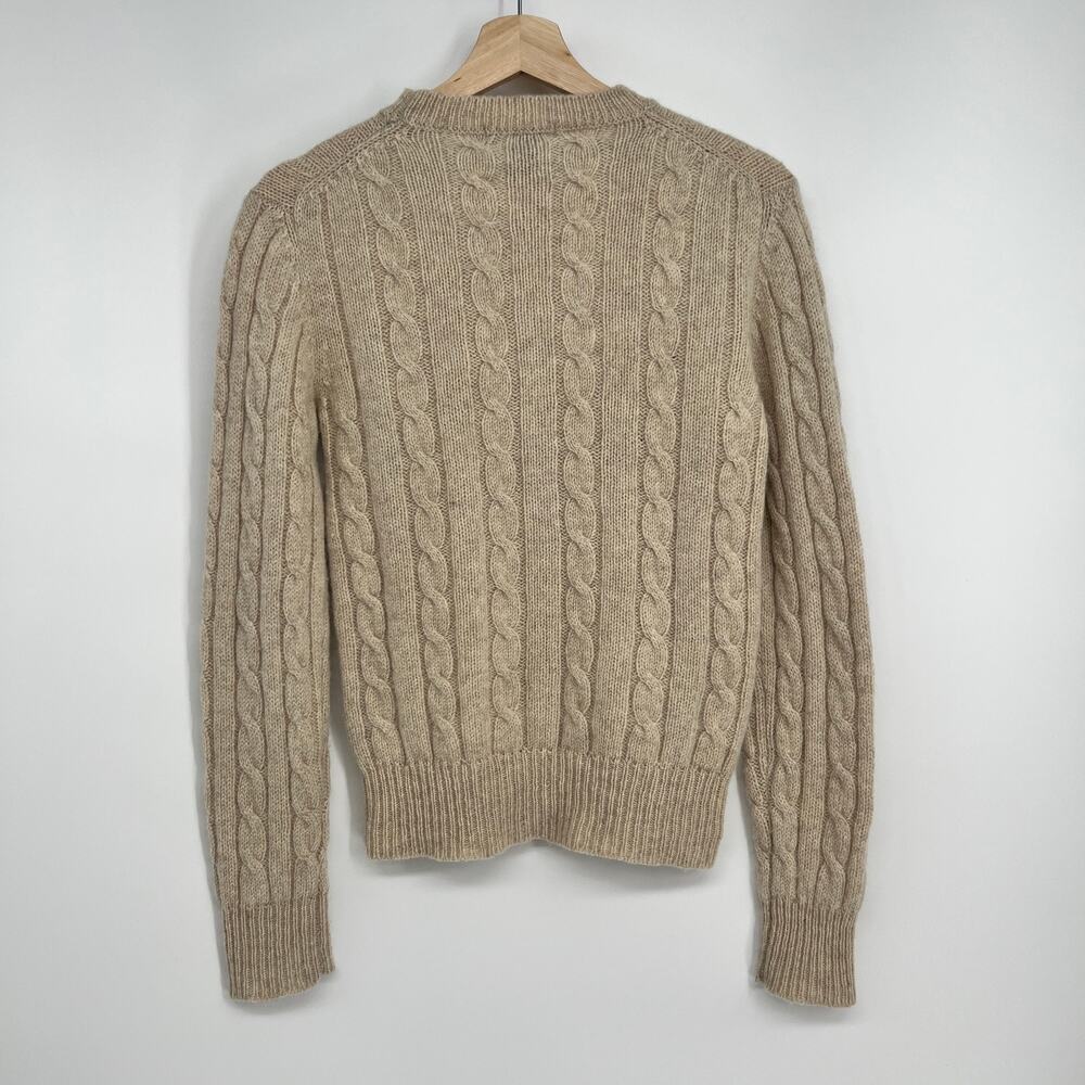 Vtg Pickett & Smith Shetland Wool Sweater Medium Beige Cable Knit FLAWCrew Neck